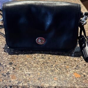 Coach Black Leather Crossbody Bag with Turnlock